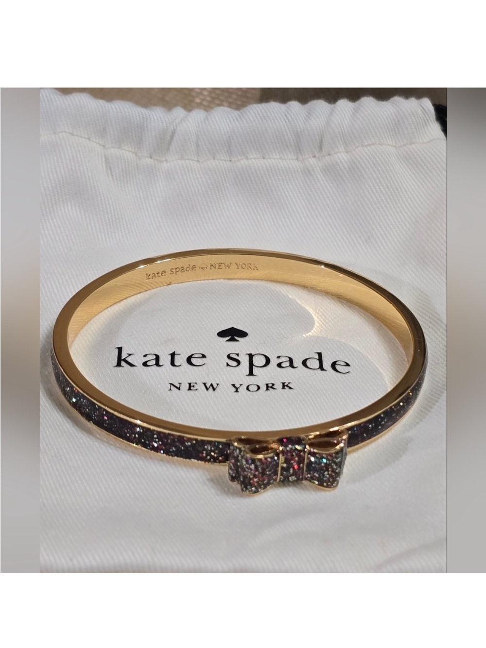 Kate Spade Moon River Enamel Multicolor Glitter Small Bow Bangle Bracelet